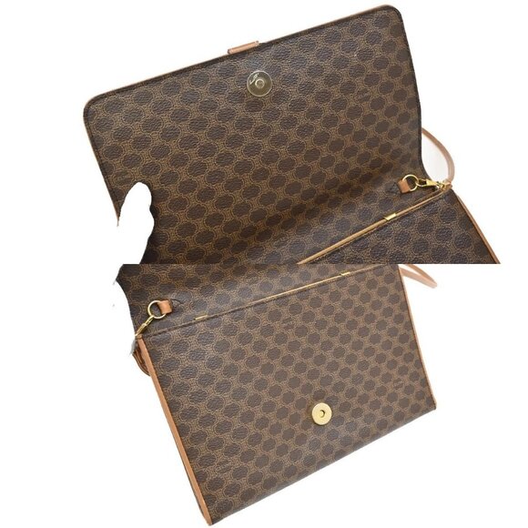 CELINE Logo Macadam Pattern Shoulder Bag PVC Leather Brown GHW Italy 36FB775 - Picture 11 of 16